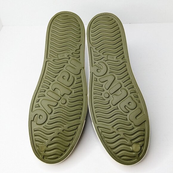 Native Olive Green Slip-On Loafers with White Toe Cap